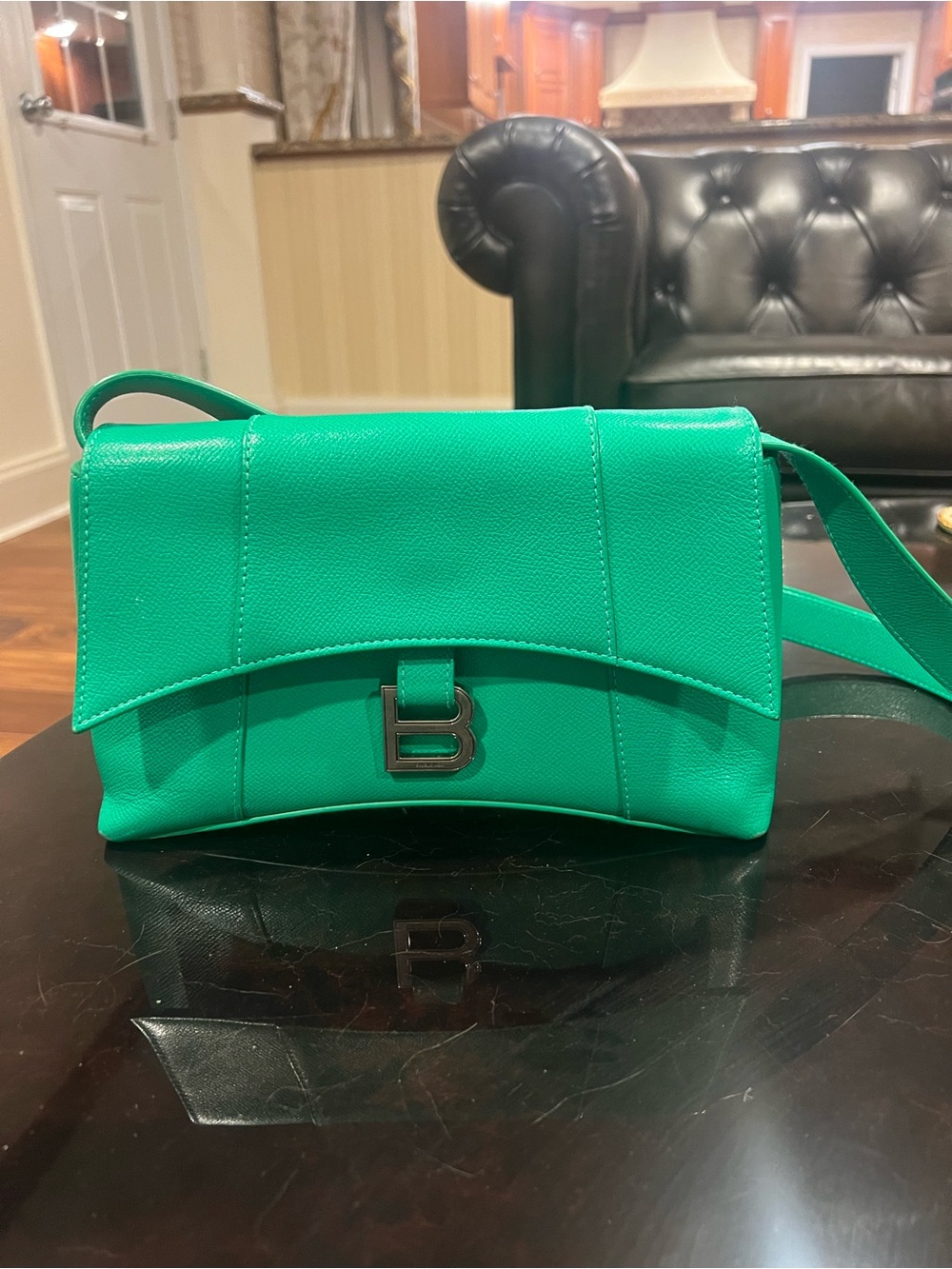 Balenciaga Emerald Green Leather 'B' Logo Crossbody Bag